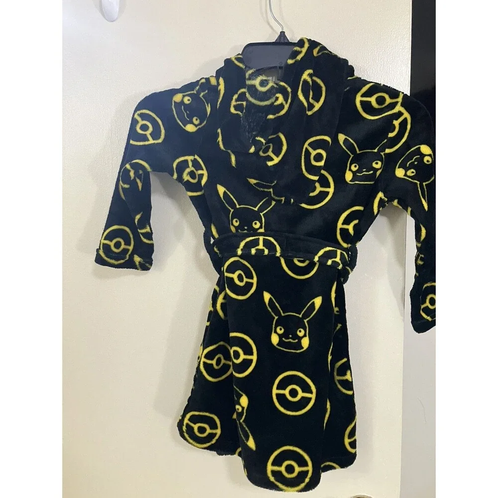 Pokémon Pikachu yellow black tie front soft Plush Kids Bathrobe Size XS (4)